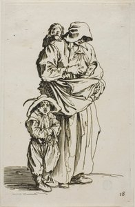 3 人の子供を持つ母親、『乞食たち』のプレート 18 作： Jacques Callot