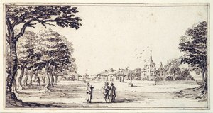 カロの家があるバンヴィル・シュル・マドンの通り（紙にペン、茶インク 作： Jacques Callot