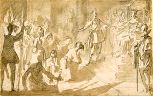 1615年頃、トスカーナのフェルディナンド1世にトルコの囚人を紹介するインヒラミ提督（ペンとインク、紙の上のチョークの上にウォッシュ） 作： Jacques Callot