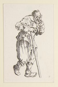The Beggars より、棒に立てかけられた乞食 作： Jacques Callot