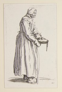 The Beggars (La mendiante a la sebille) より、ボウルを運ぶ物乞いの女性 作： Jacques Callot