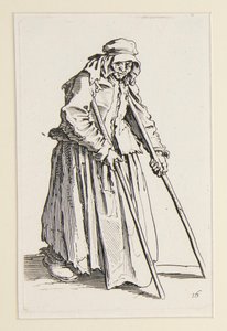 The Beggars (La mendiante aux bequilles) の松葉杖をついた物乞いの女性 作： Jacques Callot