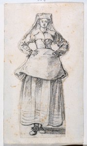 Bourgeoises Dans Differentes Attitudes」（プリントアルバム21、304番より）（チョーク、紙 作： Jacques Callot