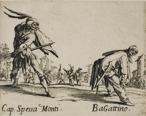 キャプテン スペッサ モンティ - ベガッティーノ、Balli di Sfessania のプレート 10 作： Jacques Callot