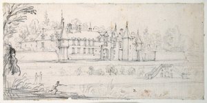 リナスとシェストルの間、オルゲの谷間にあるシャトー・ドゥ・シャンテルー（紙に黒チョーク 作： Jacques Callot