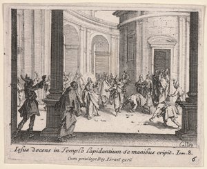 神殿から石で打たれるキリスト 作： Jacques Callot
