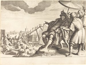 リボルノ港の建設と強化、c。 1614年。 作： Jacques Callot