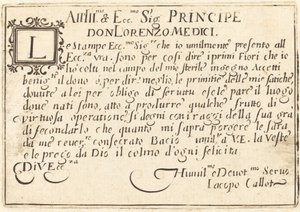 ドン・ロレンツォ・デ・メディチへの献身、c. 1622年。 作： Jacques Callot