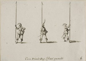 突き出たパイクでドリル、「軍事演習」のプレート 6 作： Jacques Callot