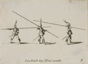 マスケット銃で訓練、「軍事演習」のプレート 7 作： Jacques Callot
