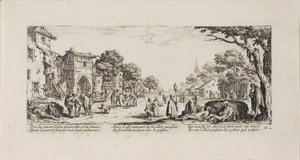 道端で瀕死の兵士、『戦争の悲惨さ』のプレート 16 作： Jacques Callot