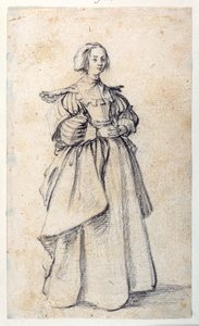 女性像（紙に黒チョーク 作： Jacques Callot