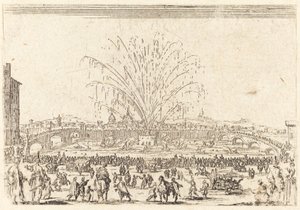 フィレンツェ、アルノ川の花火 作： Jacques Callot