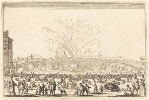 フィレンツェ、アルノ川の花火 作： Jacques Callot