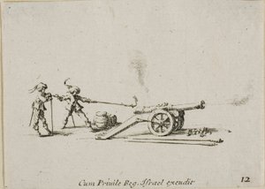 キャノンの発射、「軍事演習」のプレート 12 作： Jacques Callot