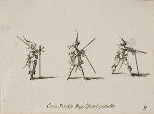 マスケット銃の発射、「軍事演習」のプレート 9 作： Jacques Callot