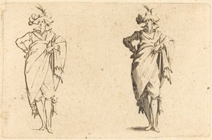 手を腰に当てて正面から見た紳士 作： Jacques Callot