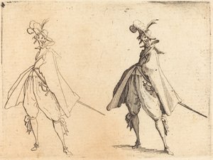 大きなマントを着た紳士、正面図、c。 1617年。 作： Jacques Callot