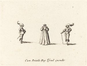 後ろから見た淑女と二人の紳士 作： Jacques Callot