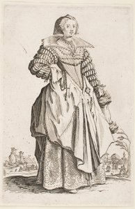 シリーズ「ロレーヌの貴族」より、広襟の貴婦人 作： Jacques Callot