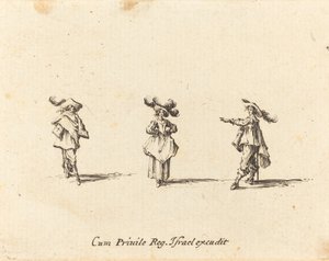 大きな羽毛の貴婦人と二人の紳士 作： Jacques Callot