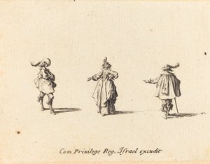 腕を伸ばした貴婦人と二人の紳士 作： Jacques Callot