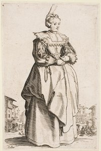 シリーズ「ロレーヌの貴族」より、帽子をかぶった女性 作： Jacques Callot