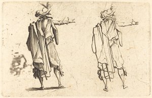 右腕を伸ばして後ろから見た男性 作： Jacques Callot