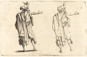 右腕を伸ばして後ろから見た男性 作： Jacques Callot