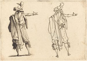 右腕を伸ばして後ろから見た男性 作： Jacques Callot