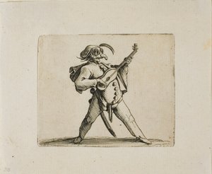ヴァリエフィギュアゴブからギターを弾くマスクされたコメディアン 作： Jacques Callot