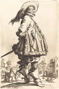 毛皮で整えられたマントを持ち、両手を後ろに持つ高貴な男性 作： Jacques Callot