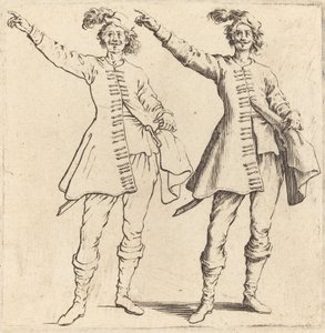 将校、腕を伸ばした状態、正面図、1617 年と 1621 年。 作： Jacques Callot