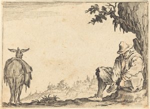 靴を脱ぐ農民、c。 1622年。 作： Jacques Callot