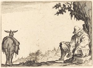 靴を脱ぐ農民、c。 1622年。 作： Jacques Callot