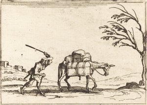 ロバを鞭で打つ農民 作： Jacques Callot
