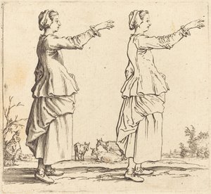 腕を伸ばした右向きの横顔の農民女性 1617年と1621年 作： Jacques Callot