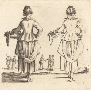後ろから見たバスケットを持つ農民の女性 作： Jacques Callot