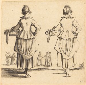 後ろから見たバスケットを持つ農民の女性 作： Jacques Callot