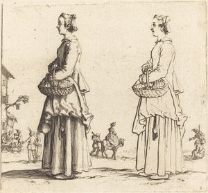 農民, 女, ∥で∥, バスケット, 中に, プロフィール, 正面を向いている, 左 作： Jacques Callot