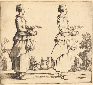 農民, 女, ∥で∥, バスケット, 中に, プロフィール, 正面を向いている, 右 作： Jacques Callot