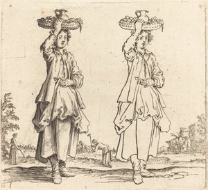 農民, 女, ∥で∥, バスケット, 上に, 頭, 正面図 作： Jacques Callot