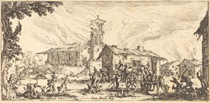 村を荒廃させて燃やす、c。 1633年。 作： Jacques Callot