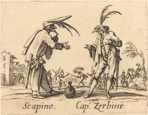 Scapino と Cap. Zerbino, c. 1622年。 作： Jacques Callot