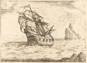岩の近くを航行する船 作： Jacques Callot