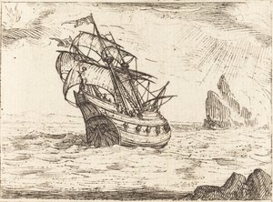 岩の近くを航行する船 作： Jacques Callot