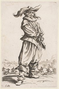 シリーズ「ロレーヌの貴族」より、羽のついた帽子をかぶった兵士 作： Jacques Callot