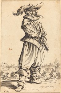 羽のついた帽子をかぶった兵士 作： Jacques Callot