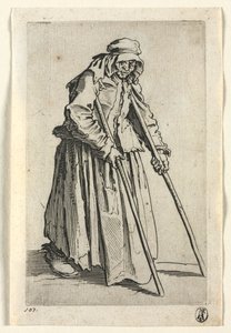 物乞い: 松葉杖をついた物乞いの女 作： Jacques Callot