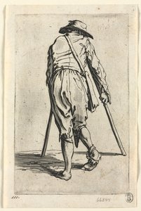 乞食: 松葉杖をついて帽子をかぶった乞食 作： Jacques Callot